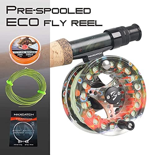 M MAXIMUMCATCH Maxcatch ECO Large Arbor Fly Fishing Reel (3/4wt 5/6wt 7/8wt) and Pre-Loaded Fly Reel with Line Combo