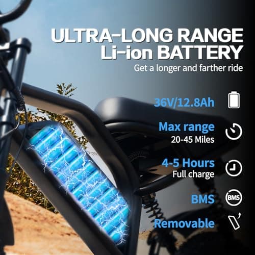 Electric Bike, 16'' Fat Tire E-Bike for Teens/Adults, 500W Small E-Bike with 36V/12.8Ah Removable Battery, Up to 22MPH, 45 Mile Range, Electric Dirt/Mountain Bike for Woman/Men A13