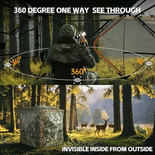 Hunting Blind, 360 Degree See Through Pop Up Deer Blind for 1-2 Person, Silent Sliding Windows,Ground Blind with Carry Bag, Camouflage Hunting Tent for Deer Turkey Duck Hunting
