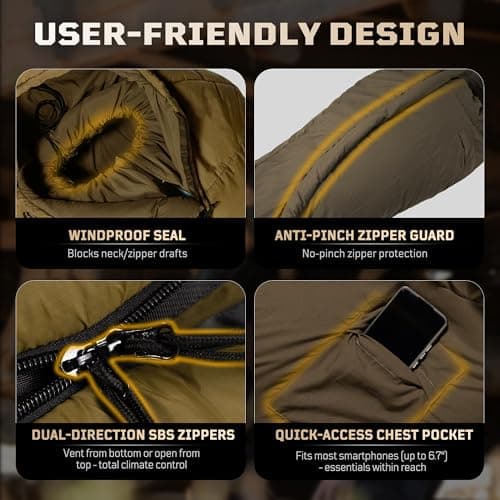 Mummy Sleeping Bag for Adults, 25℉-36℉ Cold Weather Backpacking Sleeping Bag, Lightweight 3-4 Season Winter Camp Bag with Adjustable Hood & Compression Sack, Machine Washable