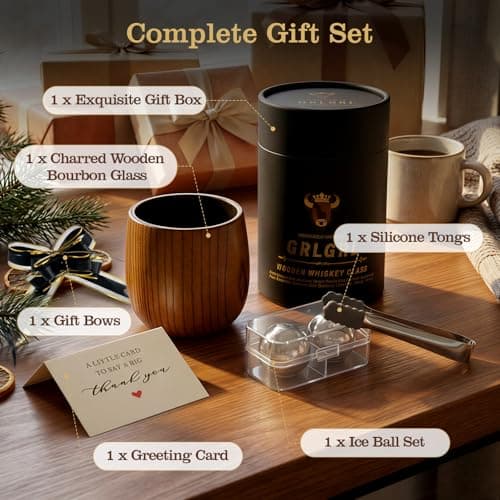Charred Wooden Whiskey Glasses, Gifts for Men Old Fashion Bourbon Drinking Collins Cup, Gift for Dad, Husband, Brother, Boy Friend or Whiskey Lovers B0GK5XLW6B