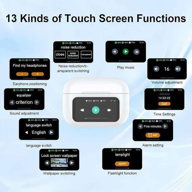 UNVO Wireless Earbuds with Intelligent Noise Reduction,Wireless Earbuds, Bluetooth 5.4 Headphones with Multifunctional Touch Screen, Hi-Fi Stereo Ear Buds with ANC+ENC Noise Cancelling Mic