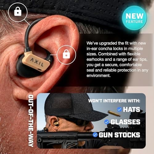 AXIL GS Extreme 3.0 Shooting Ear Protection – Desert Tan - Hearing Enhancement & Noise Isolation Bluetooth Earbuds – 5X Hearing Protection for Shooting, Travel, Work and Concerts