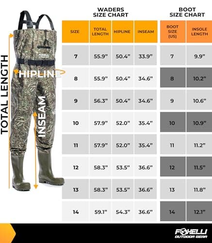Foxelli Chest Waders – Waterproof 2-ply Nylon/PVC Camo Hunting Fishing Waders for Men and Women with Boots