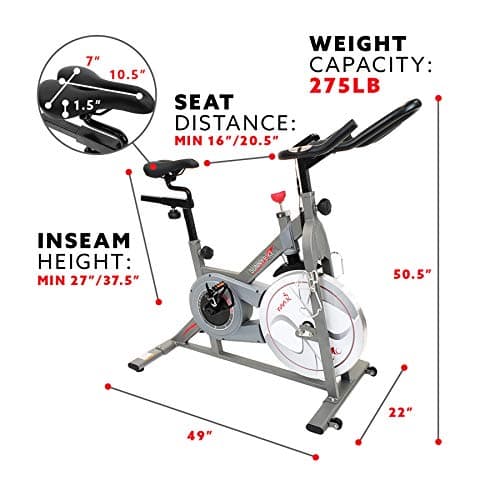 Sunny Health & Fitness Indoor Cycling Exercise Bike w/Pulse Sensors & 4-Way Adjustable Seat, Stationary Home Cardio Training Machine w/Micro-Adjustable Magnetic Resistance for Intensive Cardio Session