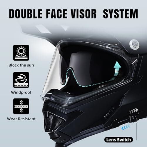 TRIANGLE Dual Sport Motorcycle Helmet Dirt Bike Helmets ATV Full Face Helmet for Adults Men with Internal Sunshield DOT Approved