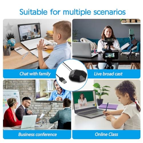 360° Conference USB Microphone for Desktop No Speaker, USB Computer PC Mic, Noise-Canceling Technology, Recording, Skype, Online Class, Court Reporter, Plug & Play, Compatible with Windows & MacOS