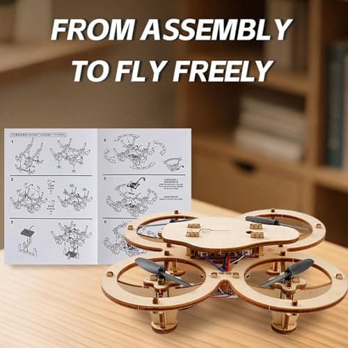 DIY Wooden Drone Assembly Kit, Wooden Drone Building Kit, Remote Control Mini Quadcopters, DIY Assembly Drones with 4-Axis Flight, Creative Building Model for Kids and Adults (1 PCS)