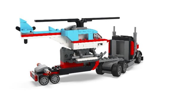 LEGO Creator 3 in 1 Flatbed Truck with Helicopter Toy, Transforms from Flatbed Truck Toy to Propeller Plane to Hot Rod and SUV Cars, Gift Idea for Boys and Girls Ages 7 Years Old and Up, 31146 B0CGY4J7QT