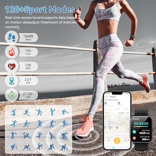 Smart Watch, 1.85" HD Smartwatch for Men Women (Answer/Make Calls), Fitness Watch with Heart Rate/Sleep/IP68 Waterproof/120+ Sports Modes, Pedometer, Android Smart Watch for Android iOS (Black)