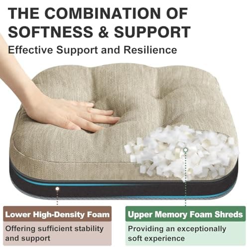 Shinnwa Dining Chair Cushions Set of 6, Dual-Layer Memory Foam Kitchen Chair Cushions, Patented Design Seat Pads with Ties, 16.5 x 16.5 x 3.5in, 6 Pack, Beige