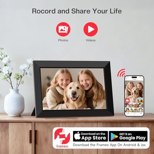 1280x800 HD IPS Touch Screen, Slideshow, Auto-Rotate, Tabletop/Wall, Send Photos/Videos from Phone, Gifts for Mom - Black Frameo 10.1" WiFi Digital Picture Frame, Electronic Photo Frames - 32GB B0D8JDPKKS