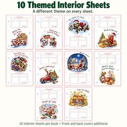 4 spiral-bound Christmas gift card books in 4 designs; each has 10 interior sheets plus front and back covers. DOTH Christmas Gift Card Book, 4 Pack, Spiral Bound for Holiday Gift Giving B0HJCRRFKL