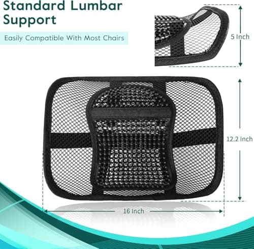 Samyoung Mesh Back Lumbar Support, Back Support Seat Cushion with Breathable Mesh for Office Chairs Car 12” x 16”