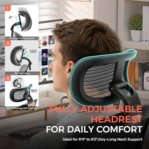 Office Chair,Ergonomic Office Desk Chair with 2D Adjustable Lumbar Support,3D Headrest,2D Arms,330LBS High Back Mesh Computer Home Office Chairs Rolling Tilting Swivel Executive Chairs Black