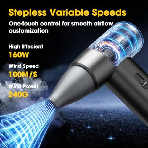 Metal Electric Compressed Air Duster, 300000RPM Brushless Motor with Stepless Speed, Rechargeable Cordless Mini Blower for Computer Keyboard Cleaning, Car Detailing, House and Outdoor Use(Black)