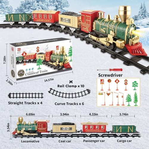 JQ JUQU Electric Train Set for Kids Ages 3-8, Battery Operated Toy Train with Lights and Sounds, 3 Cars and 10 Tracks for Christmas and Year Round Play