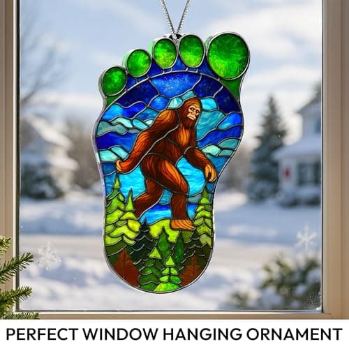 Bigfoot Suncatcher Ornament, Sasquatch Gifts for Friends, Camping Ornaments for Christmas Tree, Gifts for Bigfoot Lovers, Supernatural Funny Stocking Stuffers for Men Women (Suncatcher)