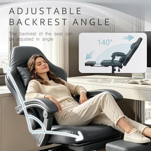 J.M.-Deco Gaming Chair Office Chair-Big and Tall Office Ergonomic Chair with Foot Rest - Comfy Desk Chair with Lumbar Support,Black