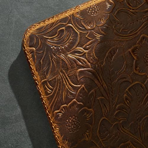 Gexmil Genuine Leather Case for iPad Pro 13 Inch (M5/M4) 2025/2024 with Pencil Holder,Protective Shockproof Smart Premium Leather Folio Cover Adjustable Stand Auto Sleep/Wake Anti-Slip,Flower Brown