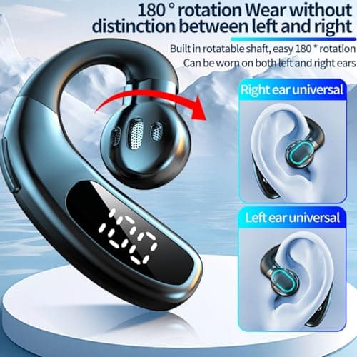 SZHYHTIKI Bluetooth Single Headset,180° Rotatable Open Ear Wirless Earbud,36H Playtime Bluetooth 5.5 Earpiece,IPX5 Waterproof,LED Display Power Earphone for Business/Office/Driving/Sporting