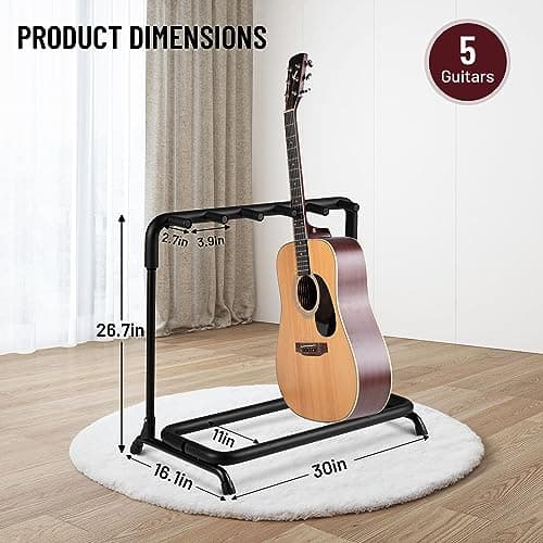 CAHAYA Multi Guitar Rack: Acoustic Guitar Display Rack 5 Holder Thick Padding Guitar Rack Holder Floor Stand for Classical Acoustic Electric Guitars and Bass CY0345
