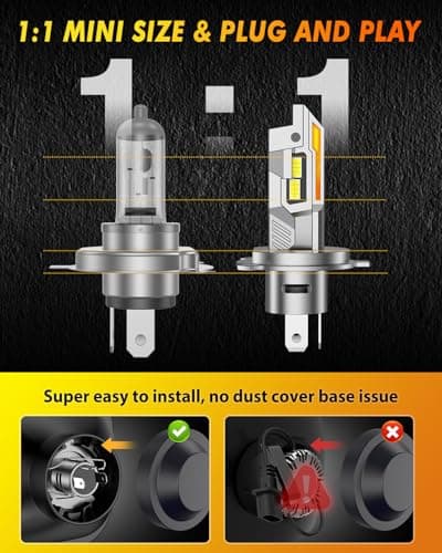 Termitor Upgraded H4/9003/HB2 Bulbs, 50,000LM 10X Ultra Bright, Real 1:1 Mini Size, 6500K Cool White H4 9003 Fog Lights Bulb with Cooling Fan, IP68 Waterproof, Plug and Play, Pack of 2