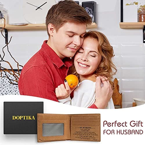 DOPTIKA Minimalist Brown Leather RFID Protected Bi-Fold Wallet for Men, Husbands