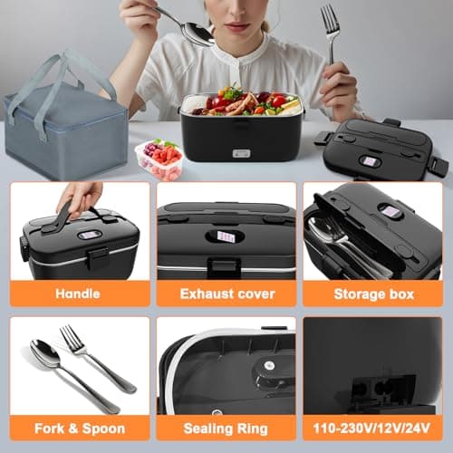 100W Fast Heating, Portable Food Heater for Car, Truck, Office, Work, Travel, Construction Site, Gifts, 12/24V/110-230V DUPASU Electric Lunch Box Food Warmer, 1.8L Heated Lunch Box for Adults B0DXYYP427