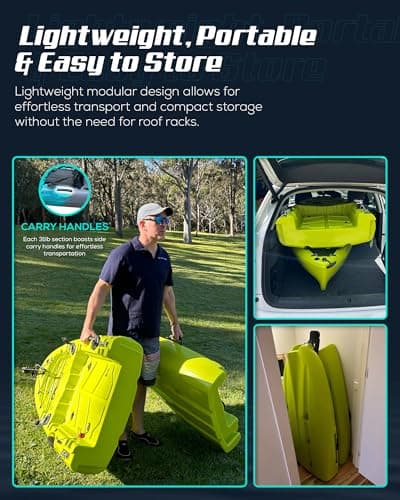 Reel Yaks Raptor Modular Fishing Kayak - 9.5ft Lightweight Sit On Top Kayak for Adults & Youth - Stable & Portable, Ideal Space-Saving Design for Travel - 380lbs Capacity