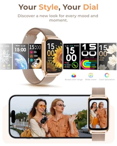 paybay Fitness Tracker Watch for Men Women, Activity Tracker for iPhone and Android with Step Counter, Calorie, Sleep Monitor, 110+ Sports Modes, IP68 Waterproof Smartwatch (Minimalist, Gold, 1.57)