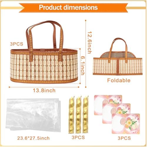 Cellophane Wrap for Gift Baskets Empty Gift Baskets to Fill for Baby Baptisms, Mother's Day, Christmas, Housewarming Orchidleaf 3 Set Baskets for Gifts Empty, Woven Bamboo gift baskets empty B0FD9W5WTY