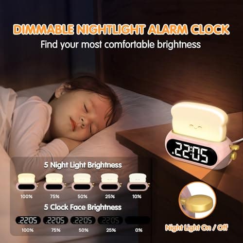 Cute Digital Clock for Bedrooms, Kids Alarm Clocks with Night Light Lamp, 10 Alarm Tones, Adjustable Brightness, Nap Timer, Snooze, Power-off Memory, Bedside Clocks for Girls Kids Teens Birthday Gifts