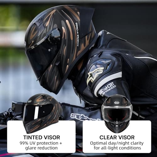 CYRIL Full Face Motorcycle Helmet DOT Approved for Adults Men Women, Motorbike Street Bike Racing Helmet with Tinted & Extra Clear Tool-Free Swappable Visors, Includes Storage Bag