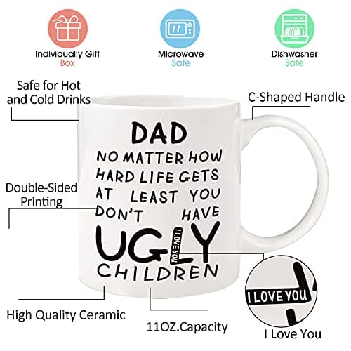 Unique Ceramic Cup Printed on Both Sides Personalized Christmas Birthday Father’s Day Presents for Dad Husband Stepfather Fathers Day Dad Gifts 11oz Funny Coffee Mug for Dad from Daughter Son Wife B09C8JJFL2