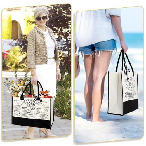 YeohJoy 80th Birthday Gifts for Women Canvas Tote Bag Travel Gear, Unique 80 Years Old Birthday Gifts for Mom Wife Aunt Friends Her, Vintage 1945 Handbag & Cosmetic Bag & Back in 1945 Poster