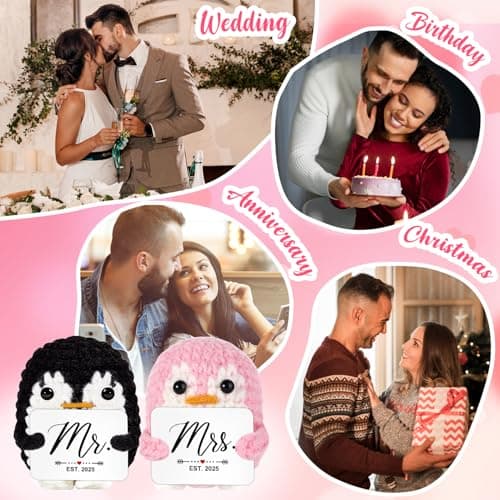 QUPT Wedding Gifts, Mr and Mrs Gift Penguin 2025, Bridal Shower Gifts, Wedding Present for Couples 2025, Just Married Gift for Newlywed Couple, Bride, Penguin Doll Mr and Mrs Present