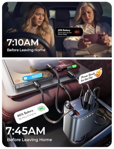 LISEN Retractable Car Charger, 69W USB C Car Accessories Adapter for iPhone 17 USB C Charger Fast Charging, Gifts for Women Men, Travel Essentials, for iPhone 17 Pro Max Air 16 15 14 13 12 Samsung S25