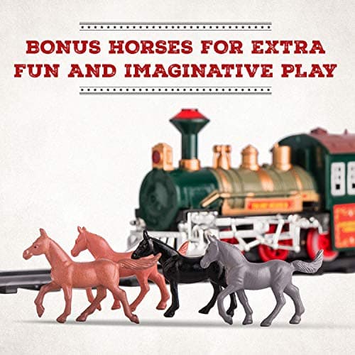 Electric Train Set for Kids Ages 4-8 | Train Set for Kids Ages 4-8 | Battery Powered Trains Sets with Lights & Sounds, Steam Locomotive Engine, Horses & Tracks - Classic Railway Toy Gift