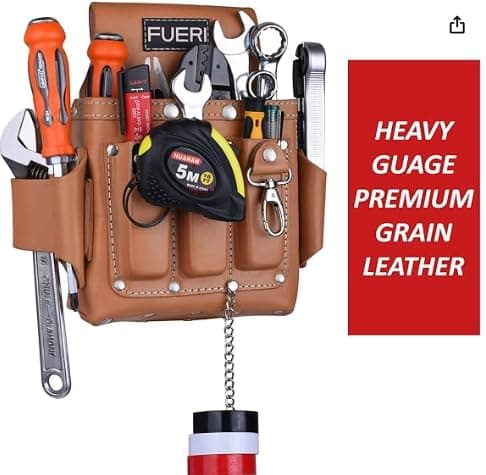 FUERI Leather Tool Pouches Carpenter Electrician Belt Bags Organizer 4 Pocket Professional Heavy Duty Pouch for Construction Framing