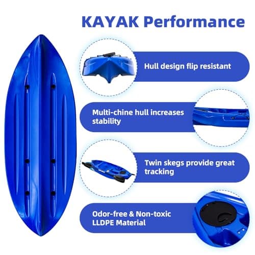 Fishing Kayaks, 12.4FT, 2-3 Person Sit on Top Kayak for Adults with Paddle & Comfortable Seat, Capacity of 600LBS, Hard Shell Recreational Ocean Kayak Boat
