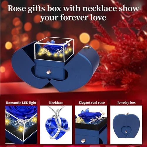 Preserved Real Purple Rose with l Love You Necklace -Birthday Gifts for Women Mom Her Wife Girlfriend Grandma on Valentines Mothers Day Christmas Anniversary Romantic-Purple B0DY7V1RKB
