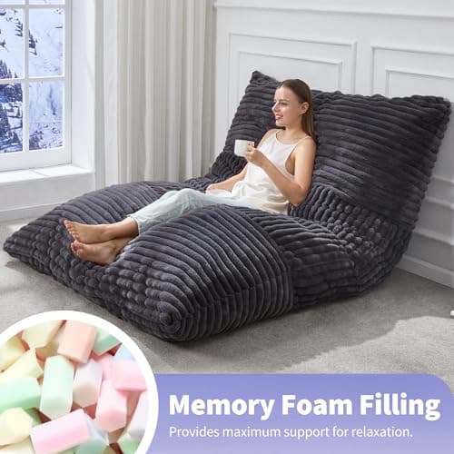 Hobestluk 3 in 1 Bean Bag Chair Giant Bean Bag Chairs Convertible Bean Bag Floor Cushion with Machine Washable Cover, Beanbag Chairs for Adult (Dark Grey)