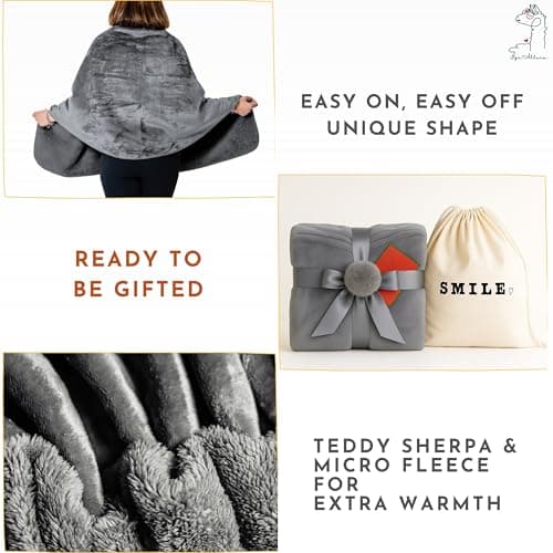 Premium Double Layer Poncho Blanket -No Sleeves Easy On Easy Off- Drape and Go Shawl Gift for Women Who Have Everything - Gifts for Grandma and Mom (Silver Grey)