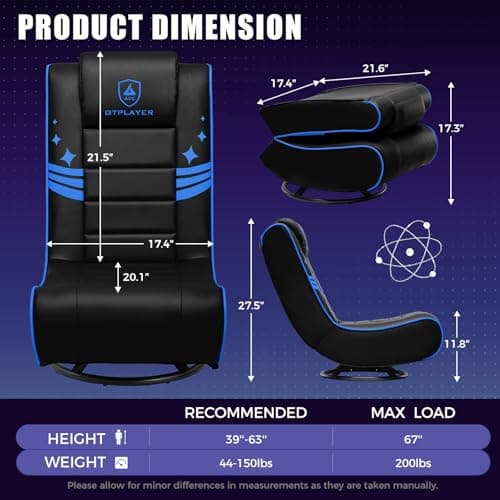GTPLAYER Floor Gaming Chair Foldable Swivel Floor Chairs for Kids Boys Comfy Video Game Seat with 360° Multipurpose for Gamers, Bedroom or Game Room(Black-Blue)