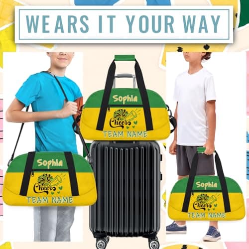 Zestdesign Personalized Cheerleader Bag, Custom Cheer Bag with Name, Customize Gym Sport Duffel Bag for Women, Green Yellow