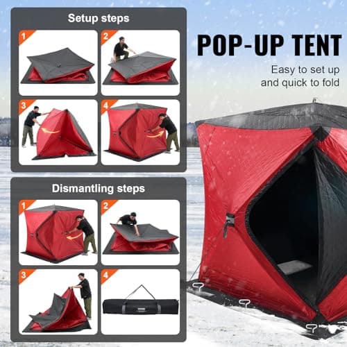 VEVOR Portable Pop-Up Tent, 1-8 Person Insulated Shelter, Large Fishing Area, Hub-Style Shanty for Winter Fishing, Waterproof Oxford Ice Cube with Anchors/Ropes/Carrying Bag