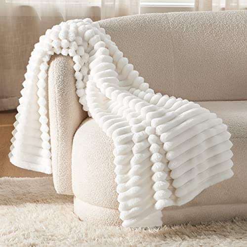 Bedsure GentleSoft White Throw Blanket for Couch - Cozy Blanket for Women, Cute Fleece Throws for Girls, Teacher Gifts Birthday Gifts for Women Men Mom, Room Home Dorm Decor, Off White, 50x60 Inches
