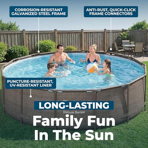 Bestway Power Steel 14’ x 42” Round Above Ground Outdoor Backyard Swimming Pool Set with 1,000 GPH Filter Pump, Ladder, and Pool Cover