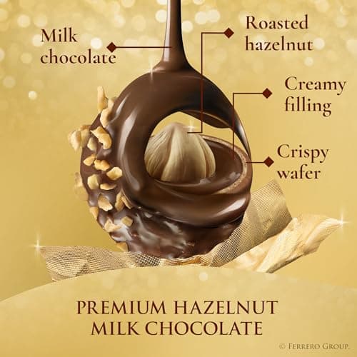 Individually wrapped hazelnut chocolate, gourmet chocolate candy for gifting a sweet treat or snacking Ferrero Rocher Chocolate Candy, Hazelnut Milk Chocolates, 42 Ct, 18.5 oz B07W738MG5